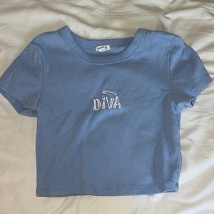Garage pastel blue “Diva” crop top